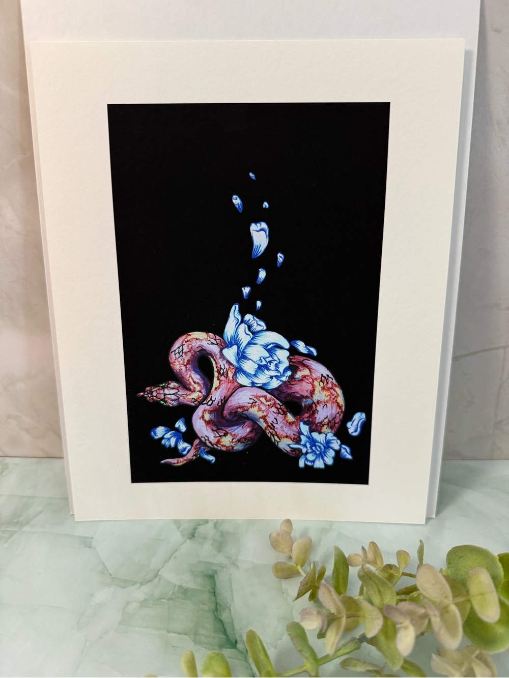 Infinite Glory Fine Art Print Depicting a Stunning Pink Snake with Flowers